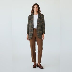 Vintage Wool Blend Plaid Blazer Equestrian Scholarly Dark Academia Size 14 P